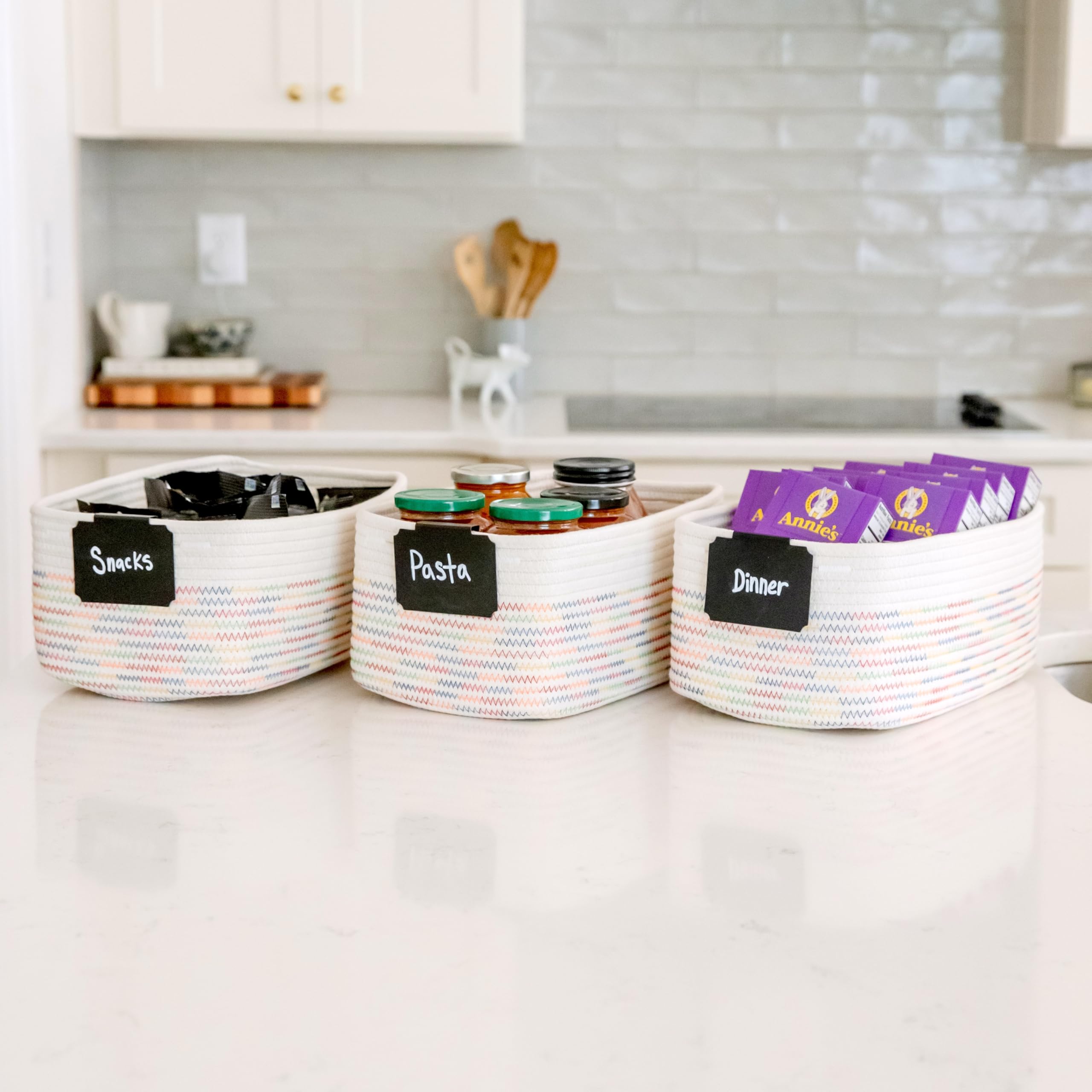 NaturalCozy rectangle storage maximizes space on a shelf.