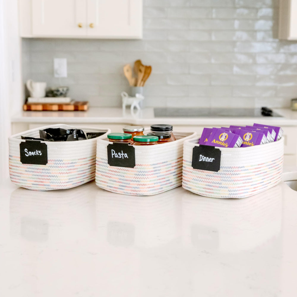 NaturalCozy rectangle storage maximizes space on a shelf.