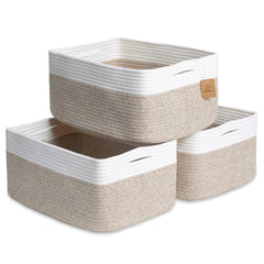 NaturalCozy rectangular rope basket for shelf organization and toy storage