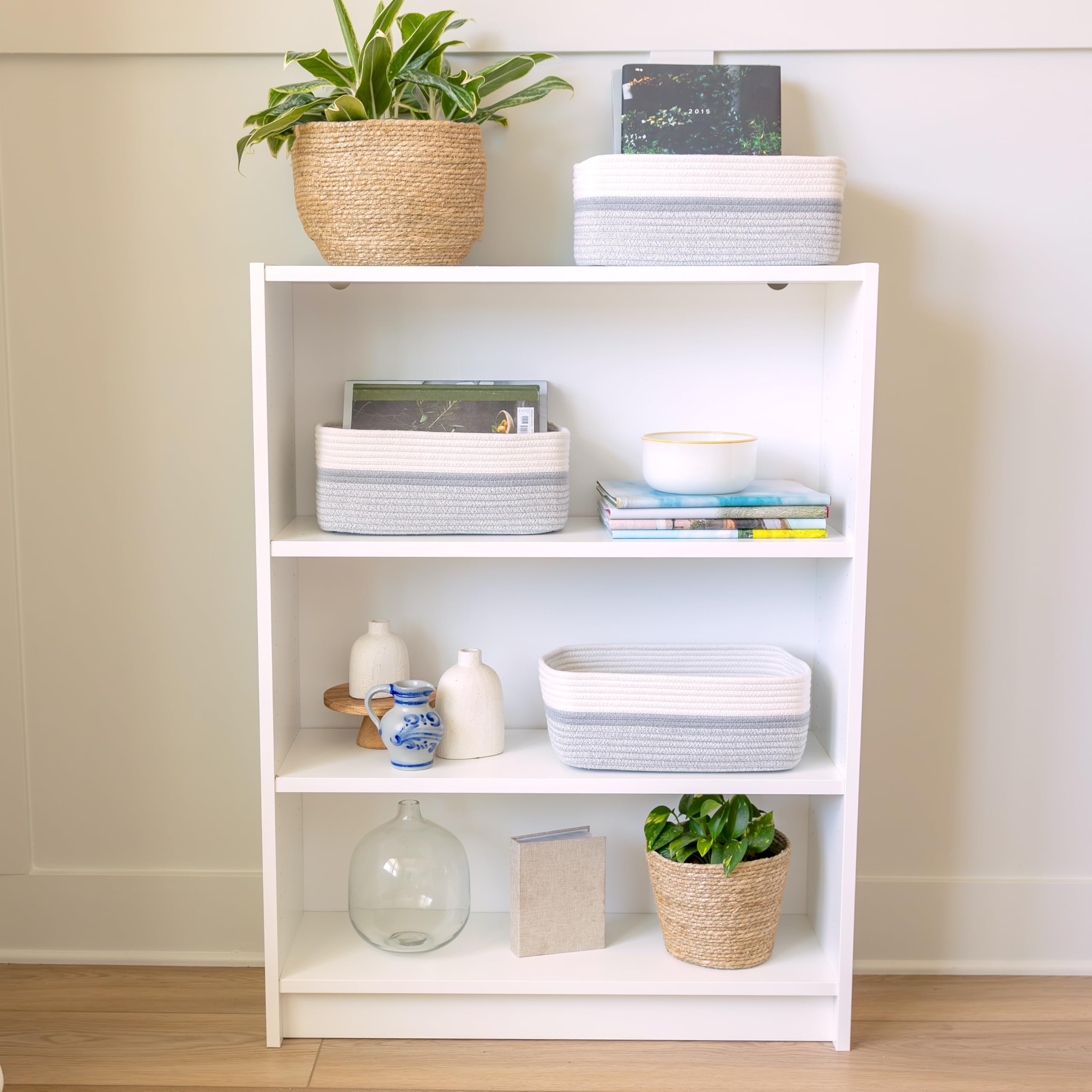 NaturalCozy rectangular rope bins deep storage for closet linens and accessories