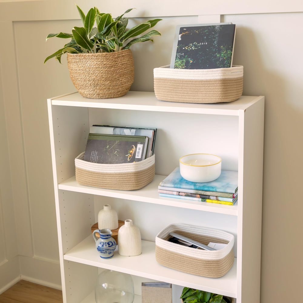NaturalCozy rectangular storage basket maximizes space on shelves.