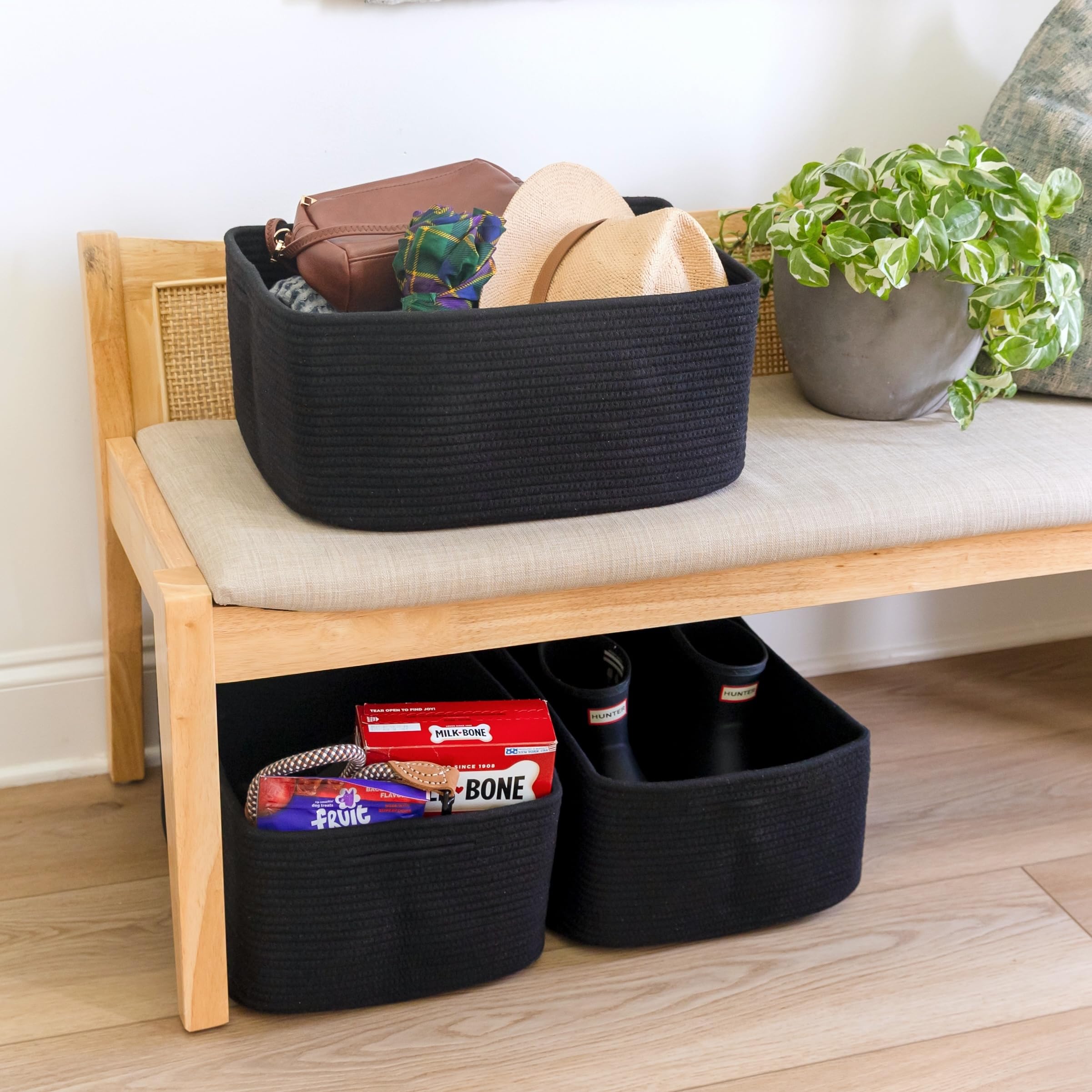 NaturalCozy storage basket used across rooms for versatile organization.