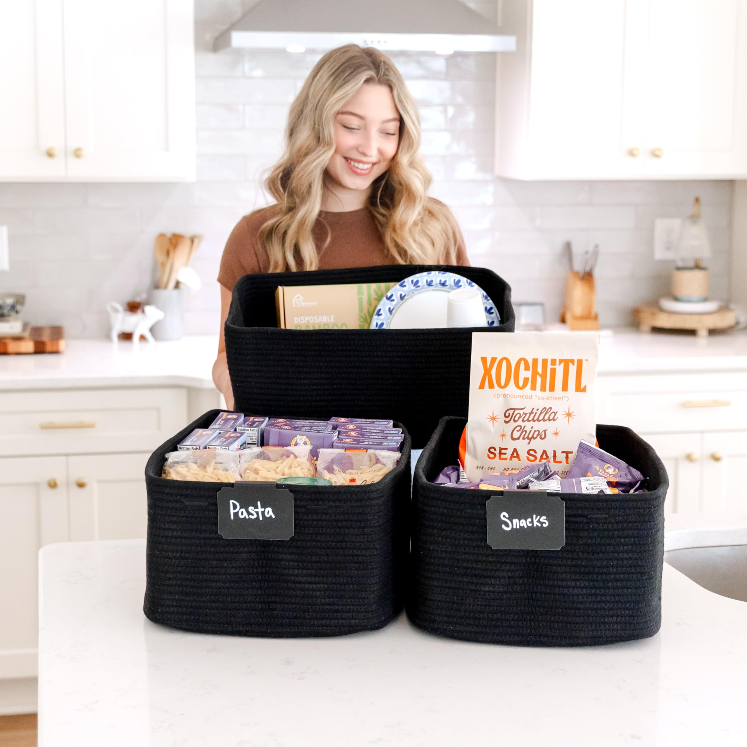NaturalCozy basket on a shelf offers extra storage space.
