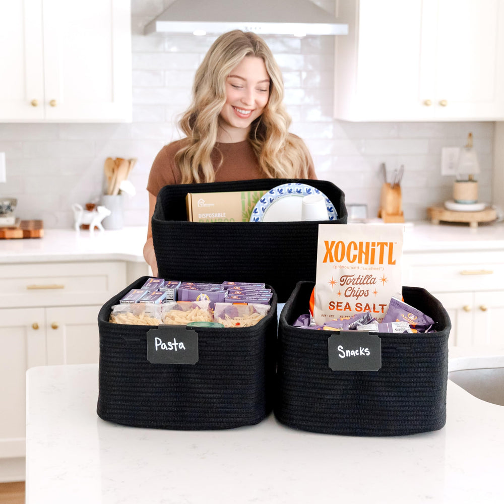 NaturalCozy basket on a shelf offers extra storage space.