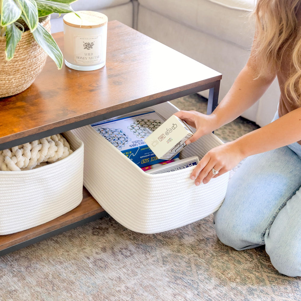 NaturalCozy storage basket keeps blankets neatly tucked away