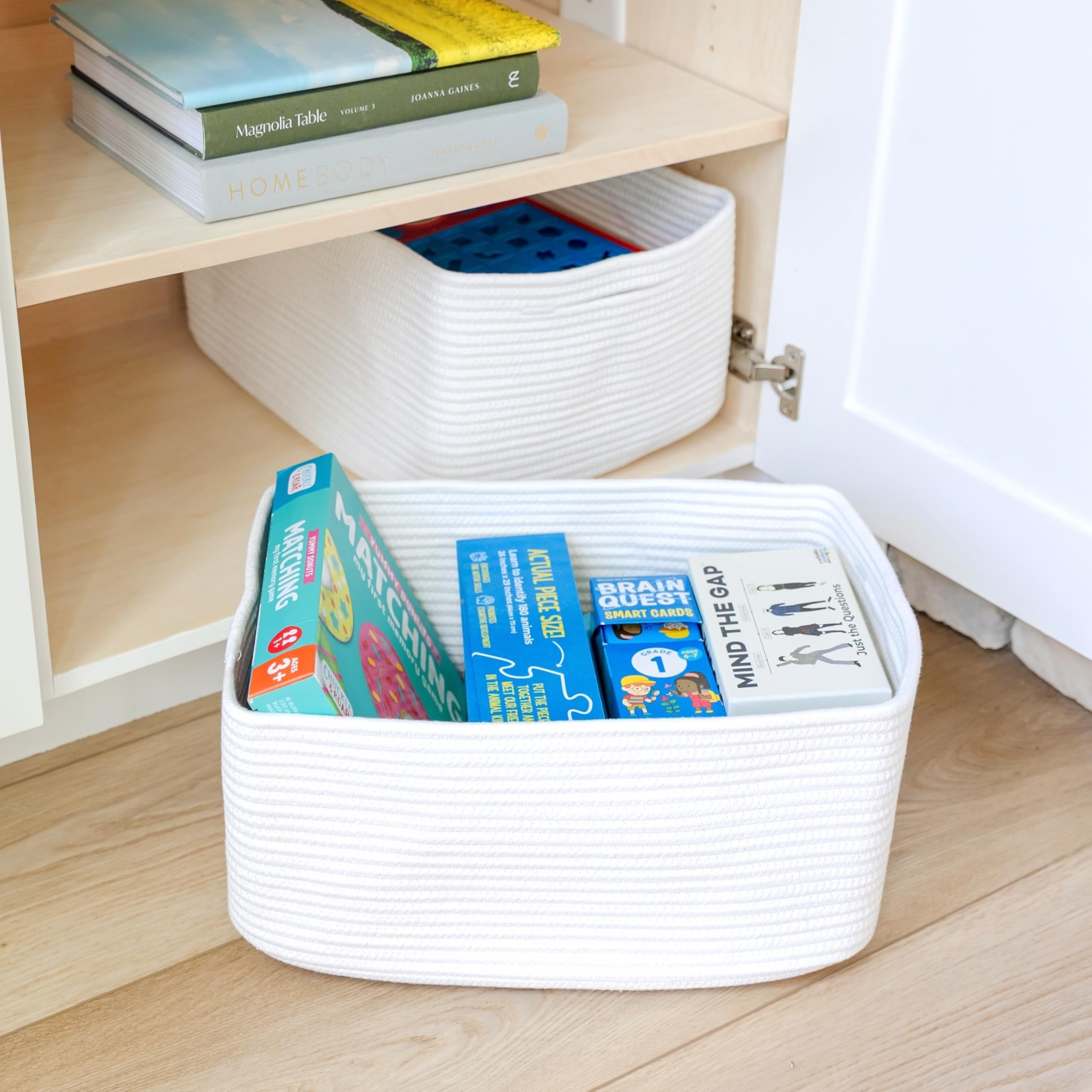 NaturalCozy basket folds flat for compact storage when not in use