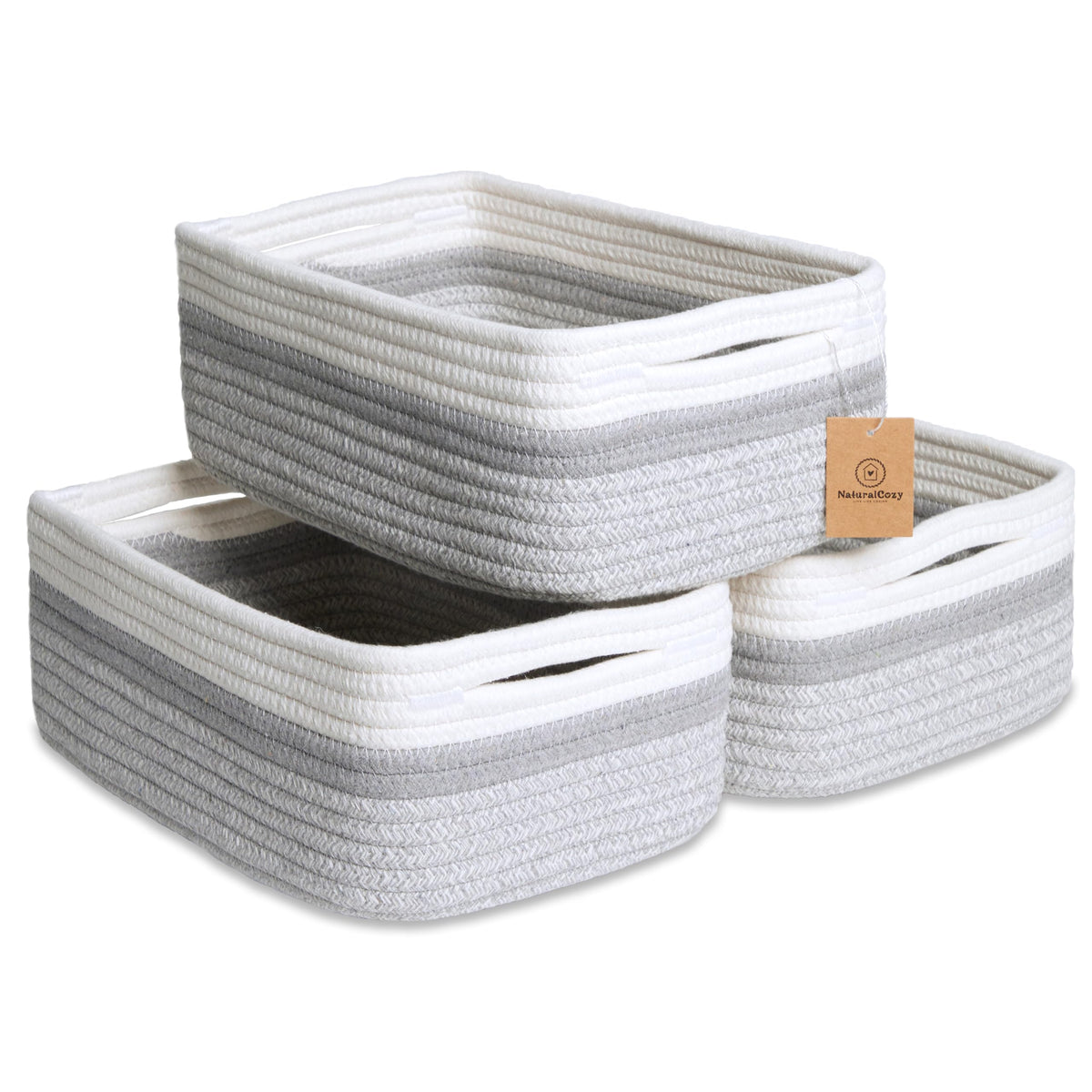 NaturalCozy rope storage basket on shelf showing firm structure for tidy organizing