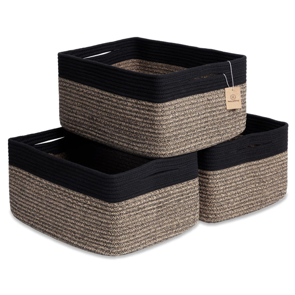NaturalCozy storage baskets on shelf in a 3-pack for organized toy storage.