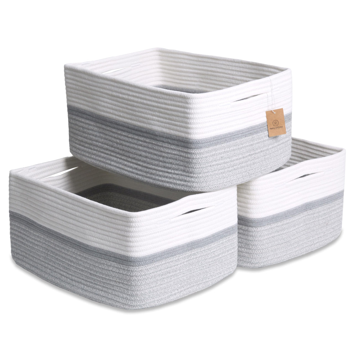 NaturalCozy storage baskets display a stable rectangle shape for organized shelves.