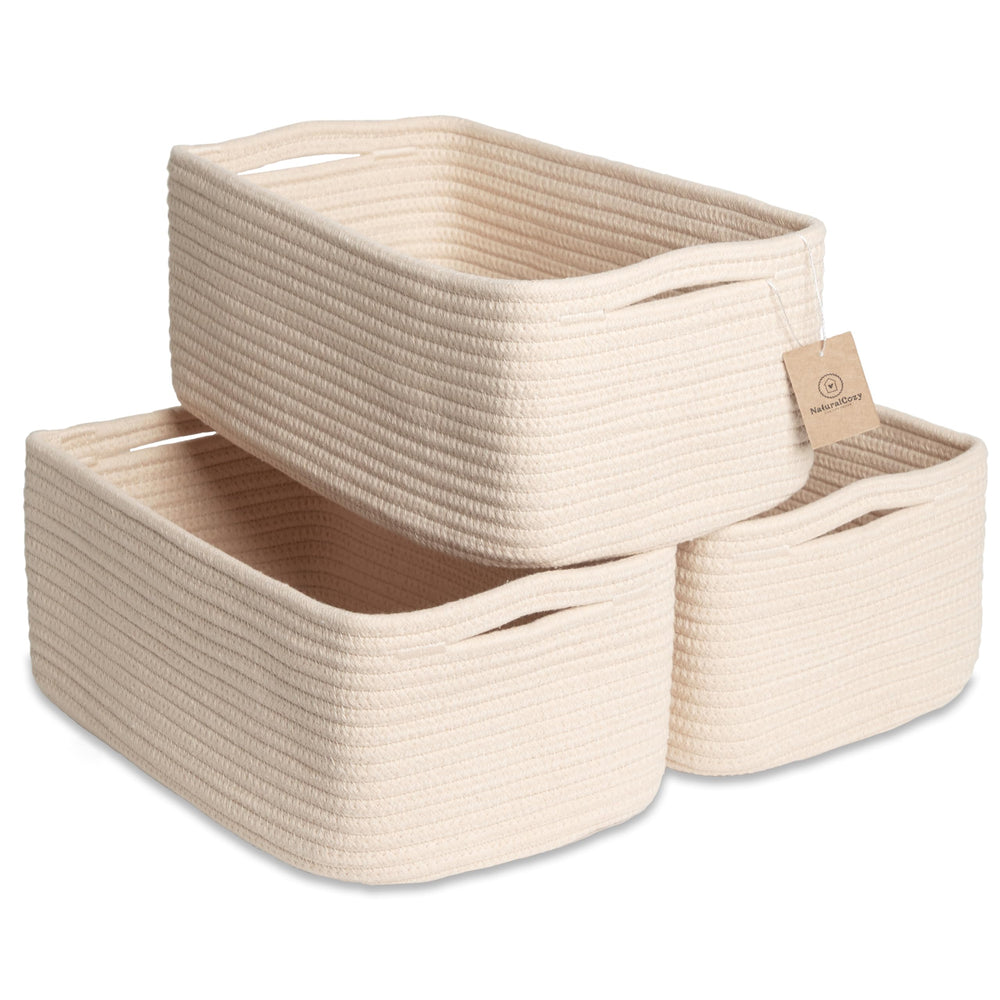 NaturalCozy storage baskets on a shelf for neat organization