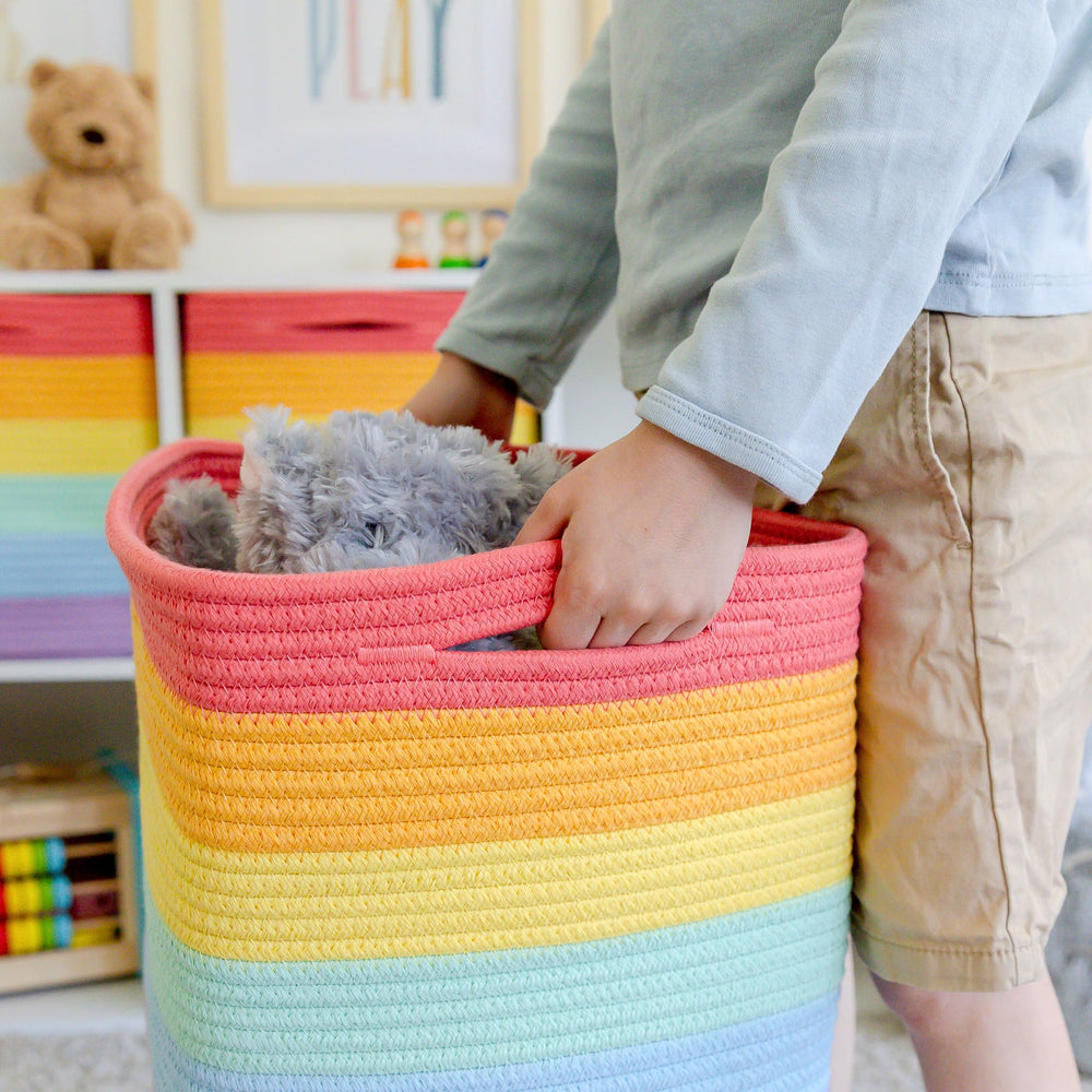 NaturalCozy nursery setup with cotton rope basket for baby items
