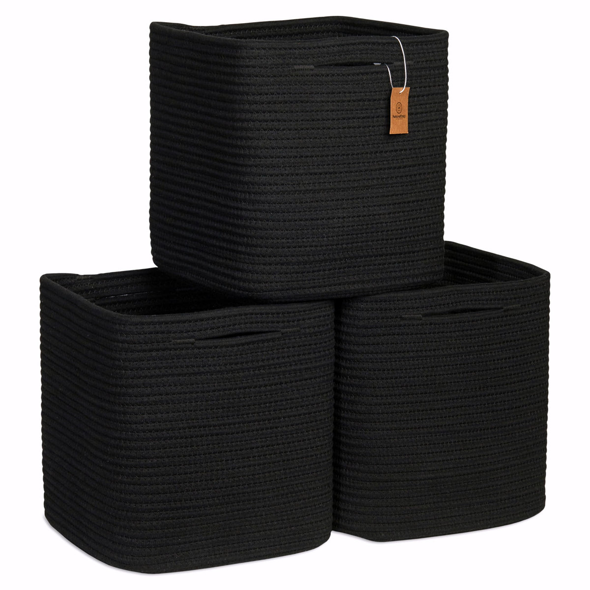 NaturalCozy storage cubes on shelf with sturdy cotton rope weave for organized closets.