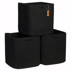 NaturalCozy storage cubes on shelf with sturdy cotton rope weave for organized closets.
