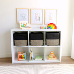 NaturalCozy 11in near-shelves setup keeps toys neatly contained