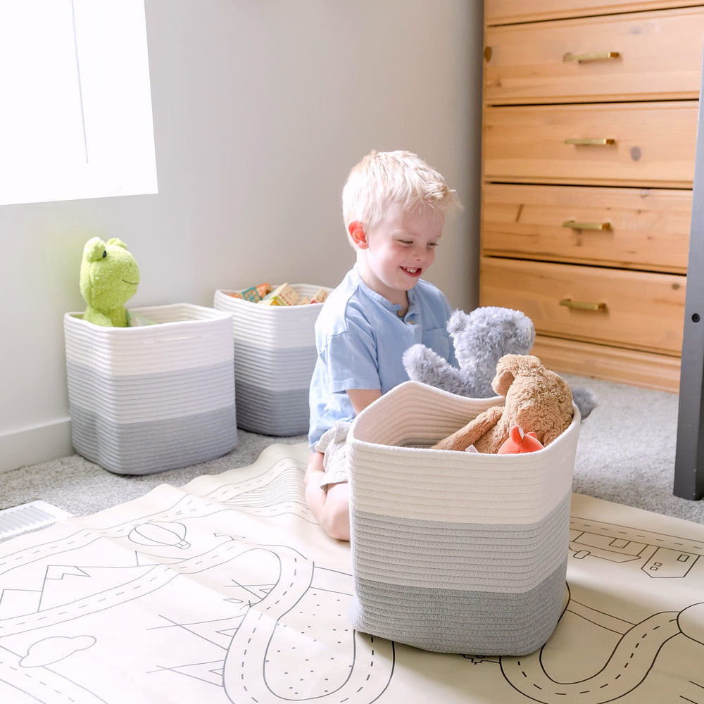 NaturalCozy basket filled with toys for tidy playtime organization.