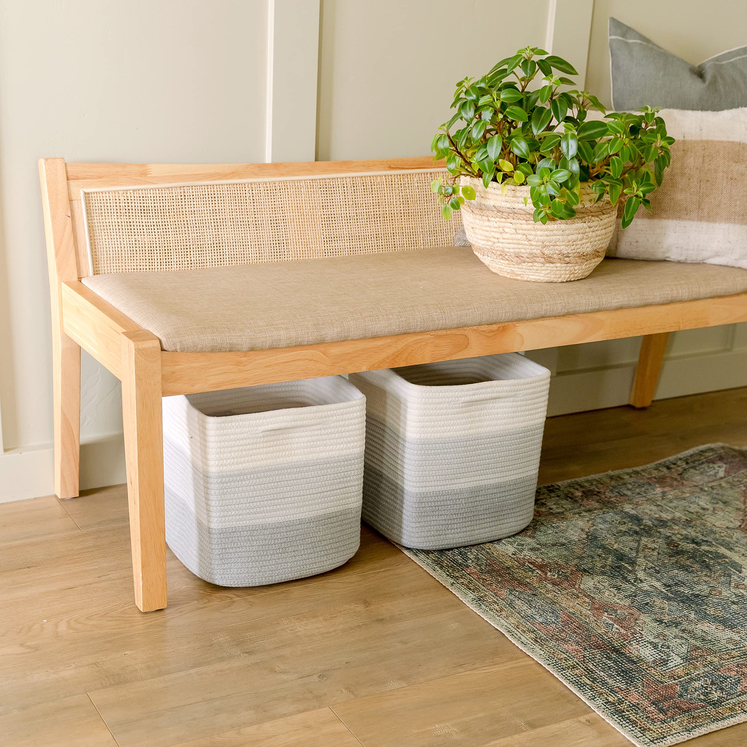 NaturalCozy basket on a shelf to maximize closet space.