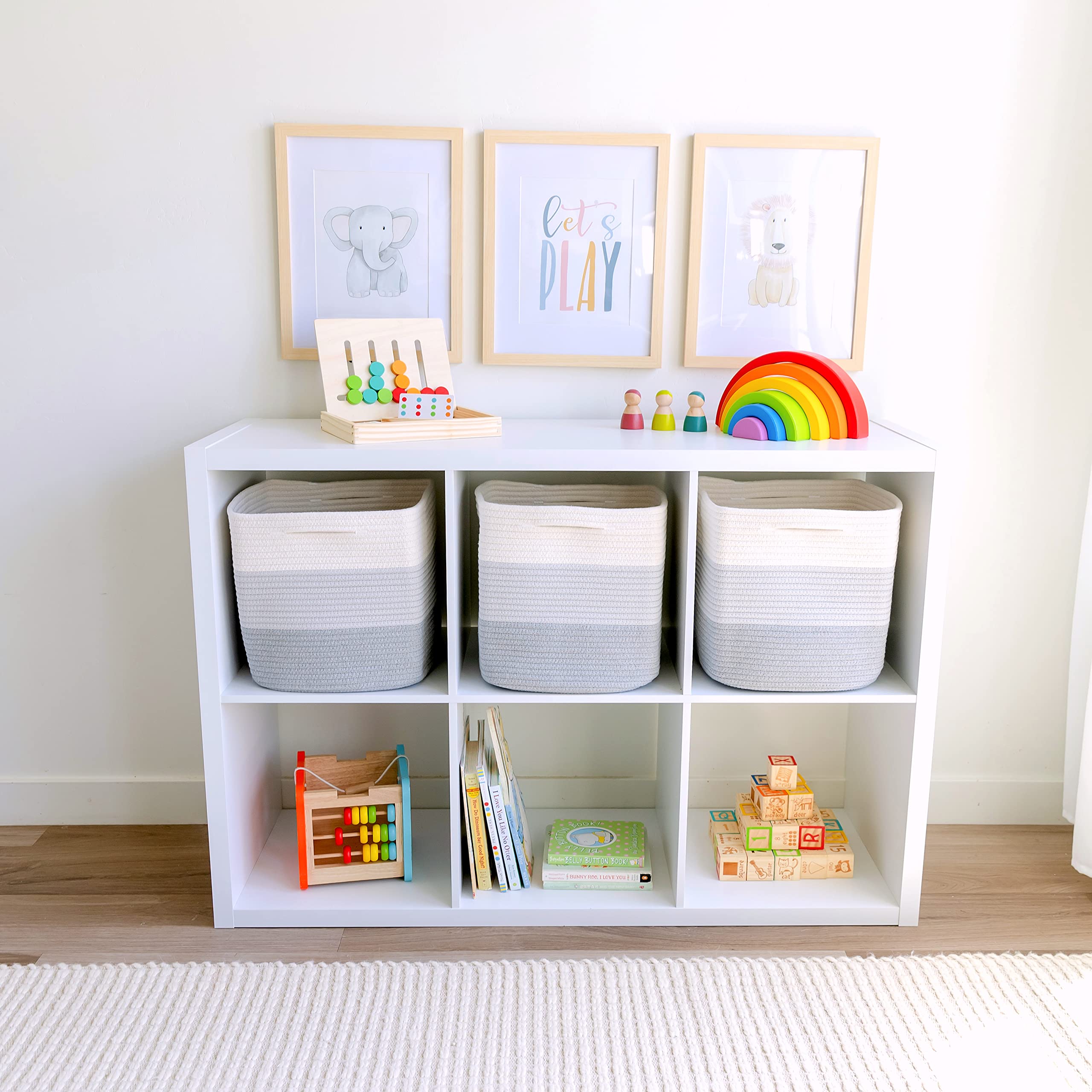 NaturalCozy cotton rope basket stacked for versatile modular storage.