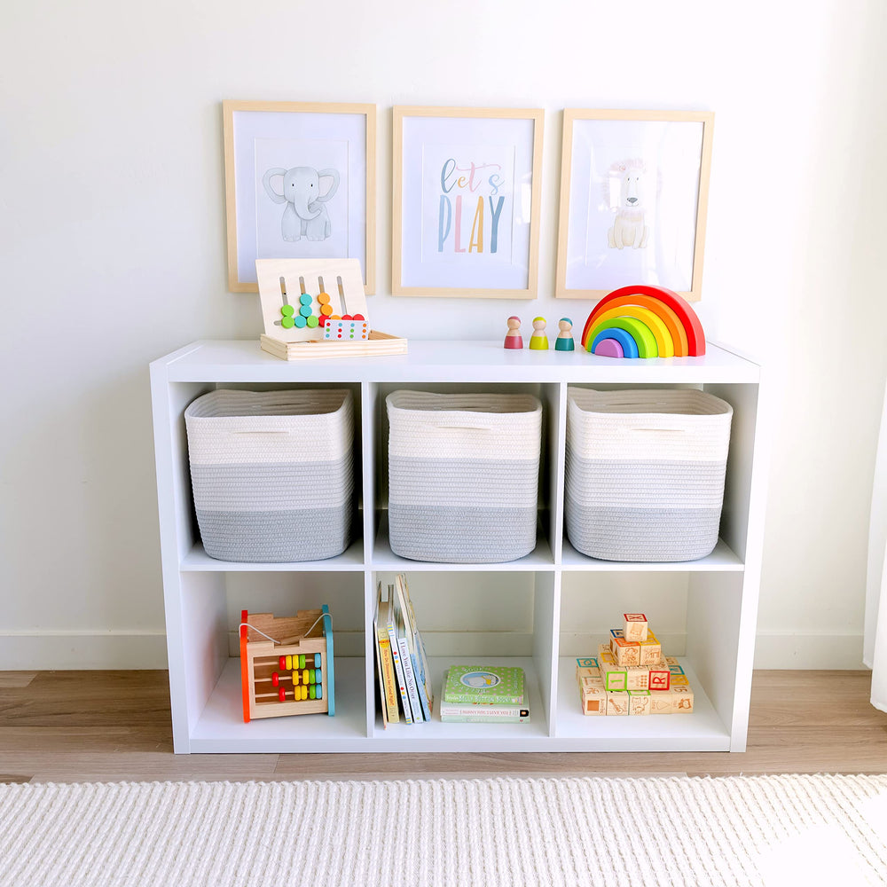NaturalCozy cotton rope basket stacked for versatile modular storage.