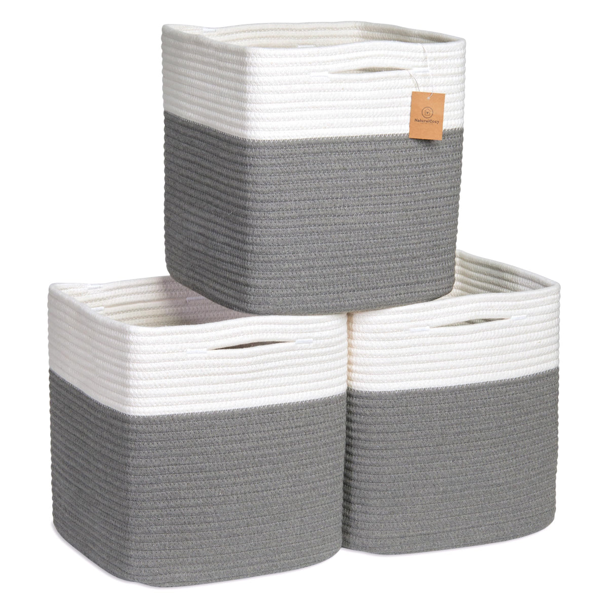 NaturalCozy 11-inch cotton rope storage cube folded for easy reshaping.