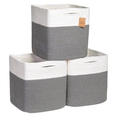 NaturalCozy 11-inch cotton rope storage cube folded for easy reshaping.