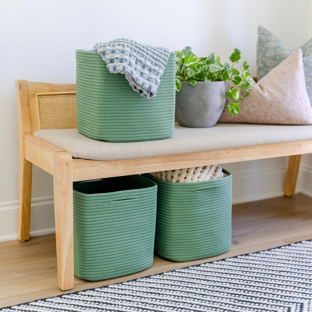 NaturalCozy cube bins feature double-stitched reinforcement for heavy loads
