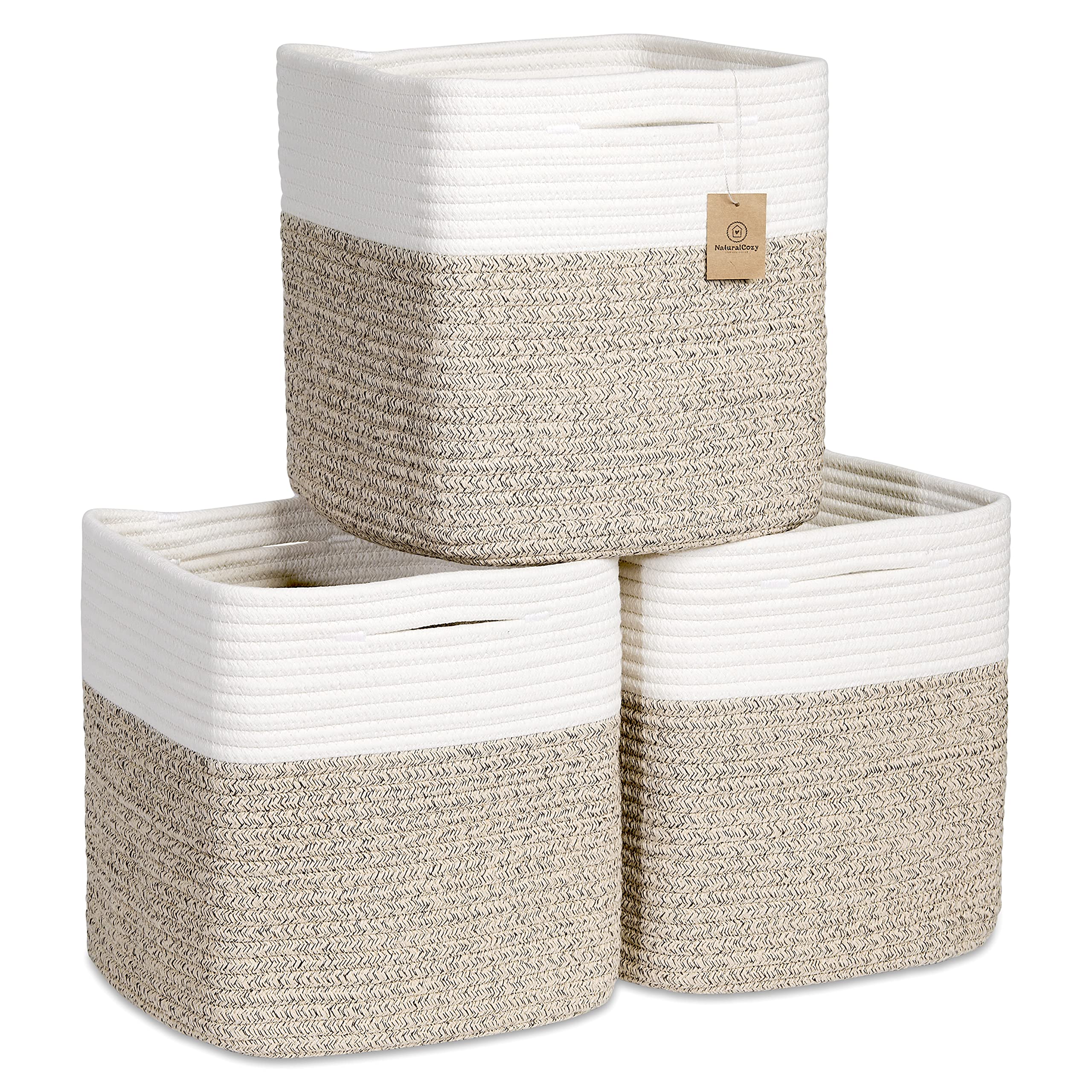 NaturalCozy Storage Cubes 11-inch folding method keeps baskets neatly shaped on shelves