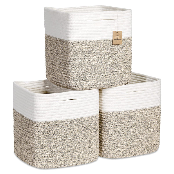 NaturalCozy Storage Cubes 11-inch folding method keeps baskets neatly shaped on shelves