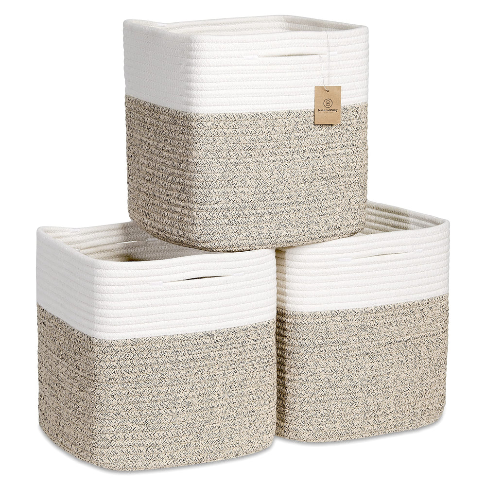 NaturalCozy Storage Cubes 11-inch folding method keeps baskets neatly shaped on shelves