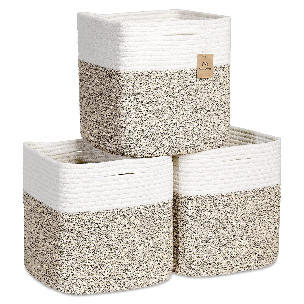 NaturalCozy Storage Cubes 11-inch folding method keeps baskets neatly shaped on shelves