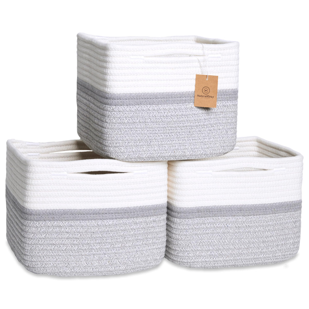 NaturalCozy storage cubes on a shelf showing a neat, durable look for organizing.