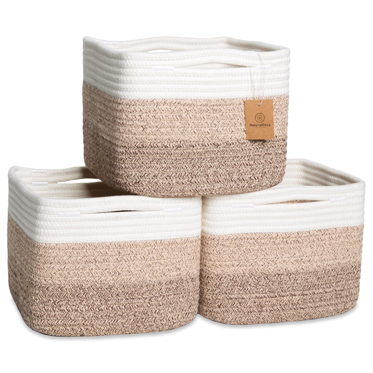 NaturalCozy storage cubes texture close-up highlights durable cotton rope weave for lasting use.