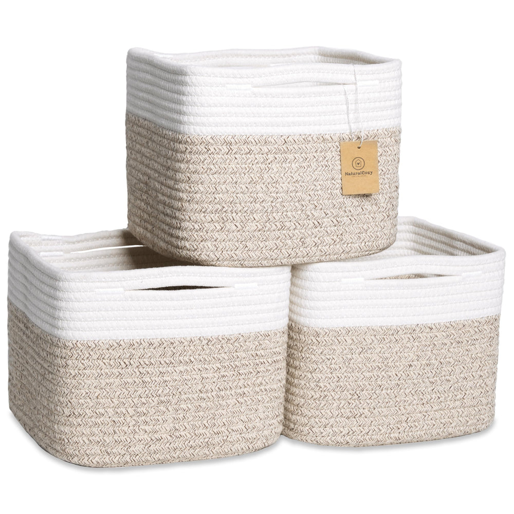 NaturalCozy storage cubes on a shelf show firm structure for tidy storage