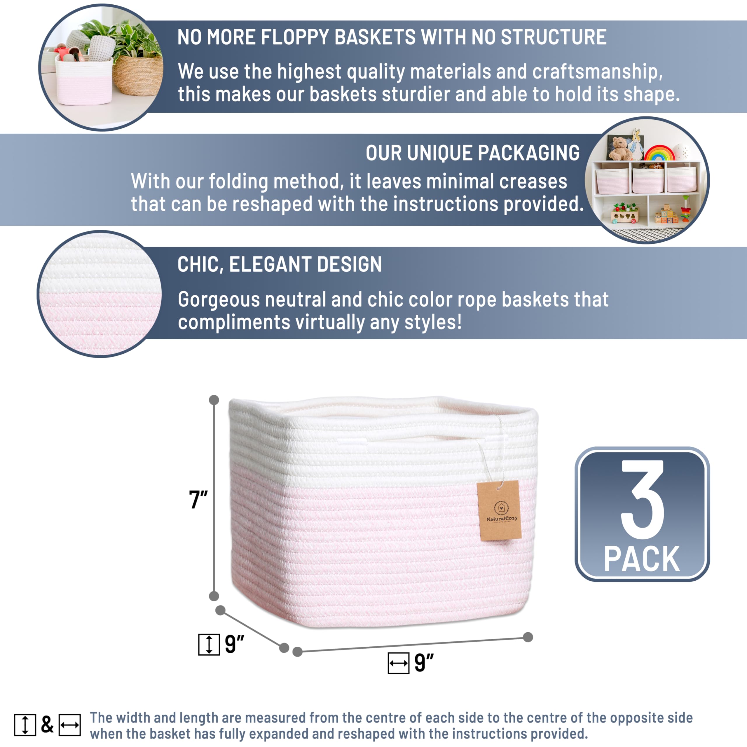 NaturalCozy storage cubes fabric texture close-up for premium cotton rope.