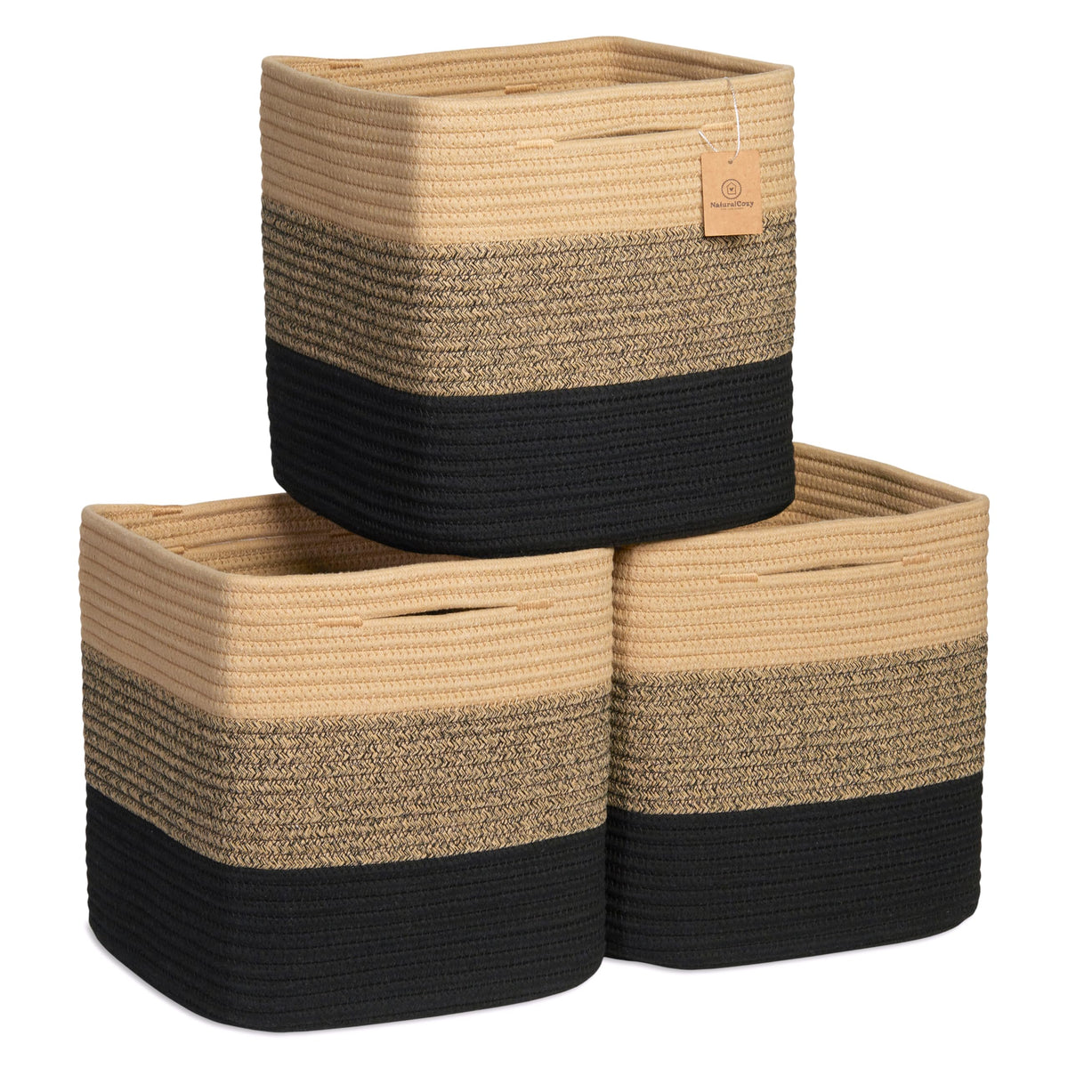 NaturalCozy storage cubes folded 11-inch basket keeps spaces neat.