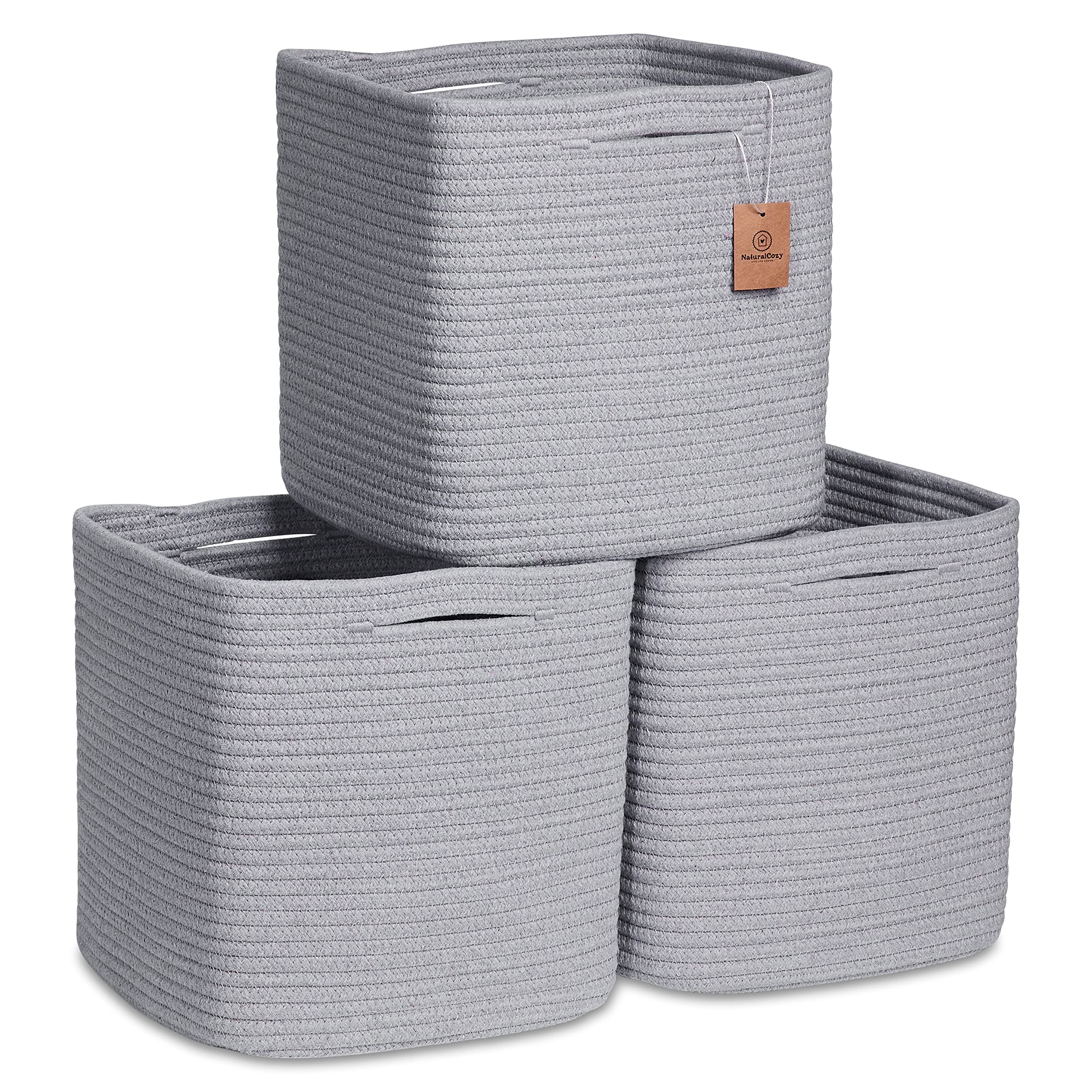 NaturalCozy storage cubes folded rope basket demonstrating crease-free organization on a shelf.