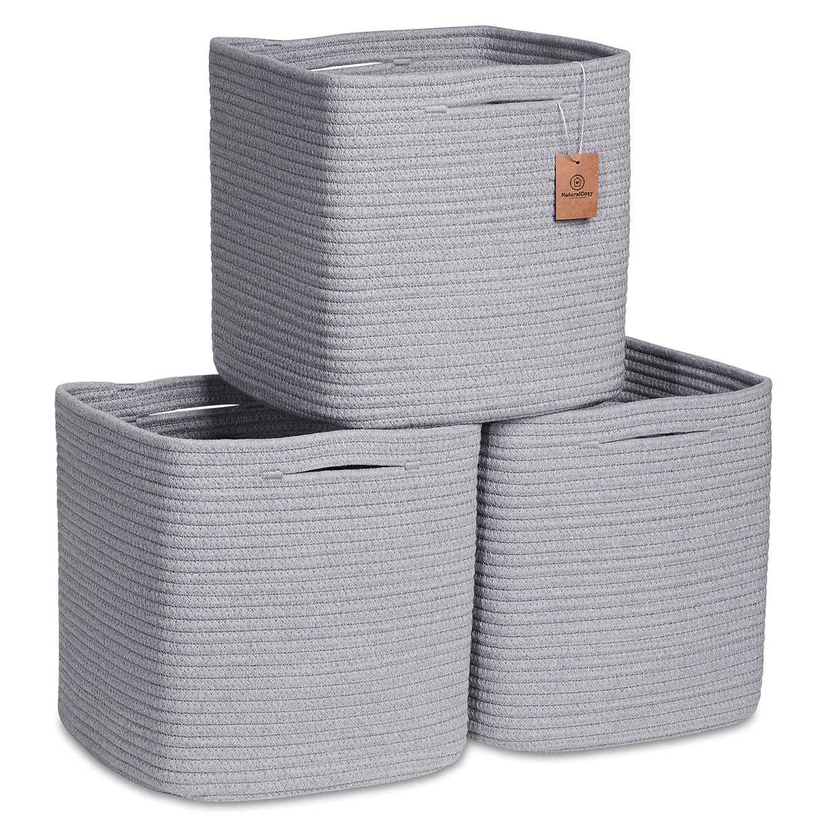 NaturalCozy storage cubes folded rope basket demonstrating crease-free organization on a shelf.