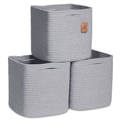 NaturalCozy storage cubes folded rope basket demonstrating crease-free organization on a shelf.