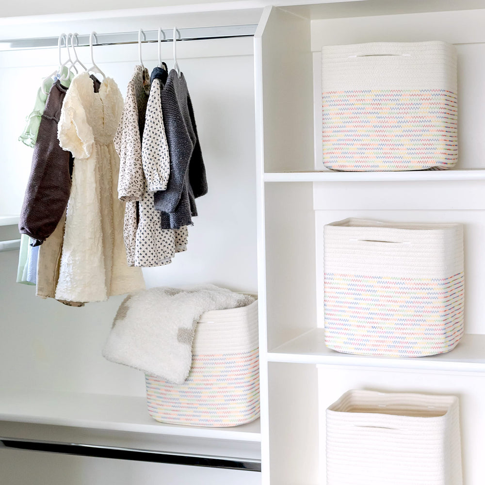 NaturalCozy Storage Cubes nursery bin for blankets and gear.