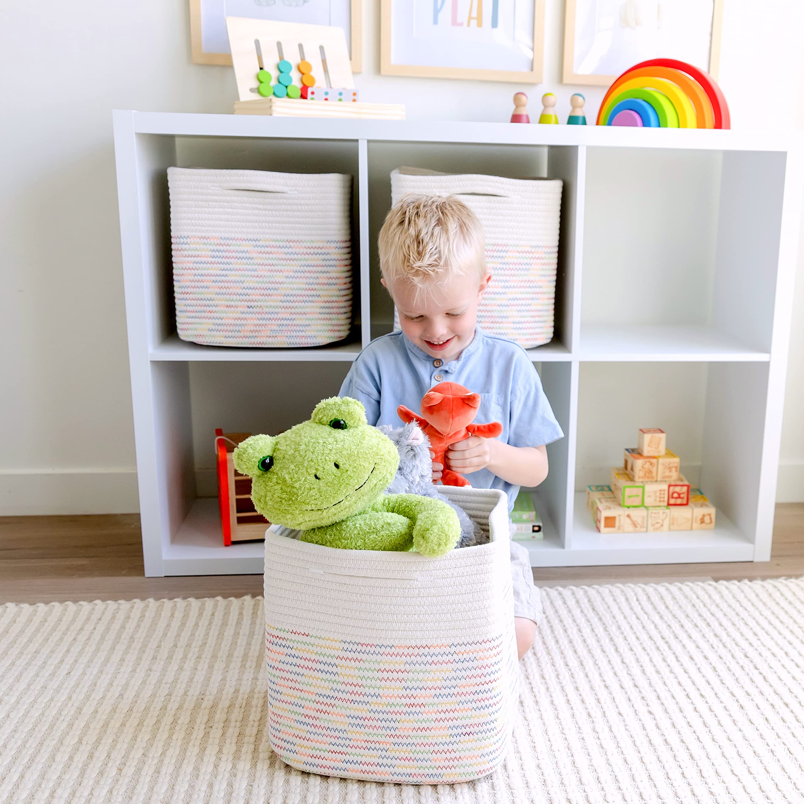 NaturalCozy Storage Cubes reinforced stitching for sturdy load.