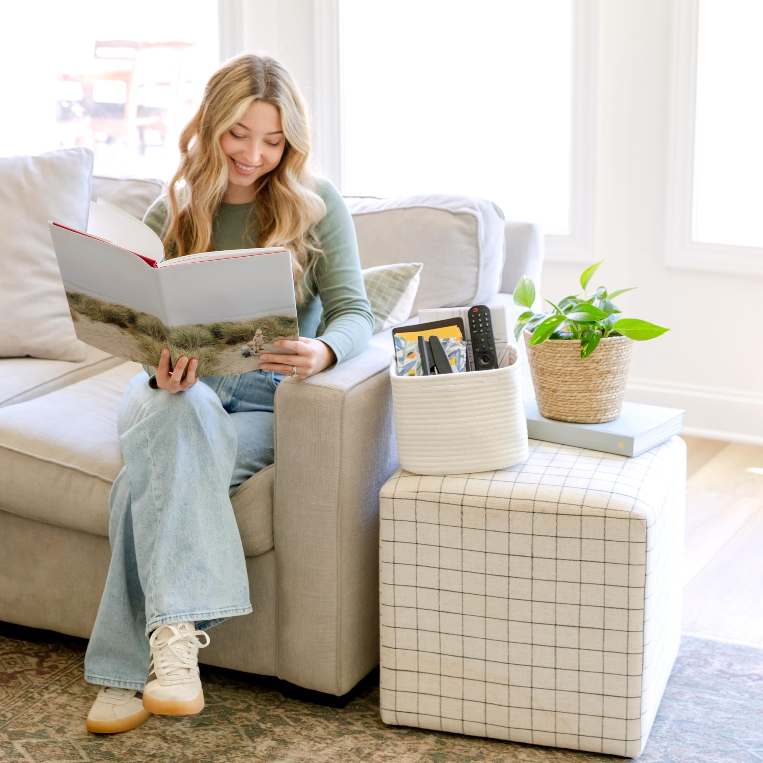 NaturalCozy storage cubes stackable design saves space in small areas.