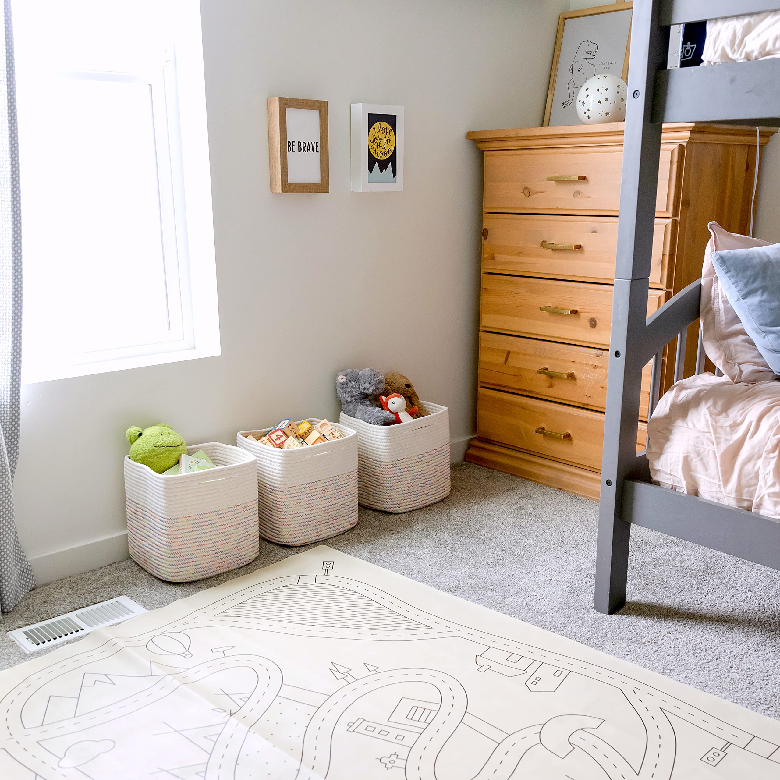 NaturalCozy Storage Cubes toy bin keeps playroom organized.