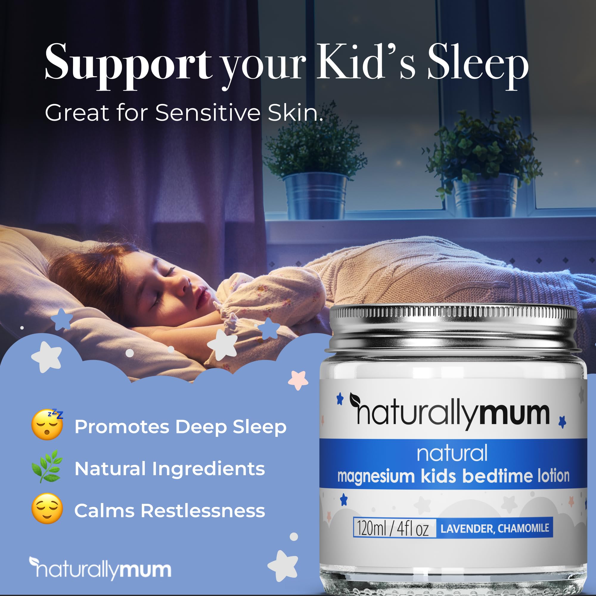 NaturallyMum magnesium lotion kids foot application for easy pre-bed massage.