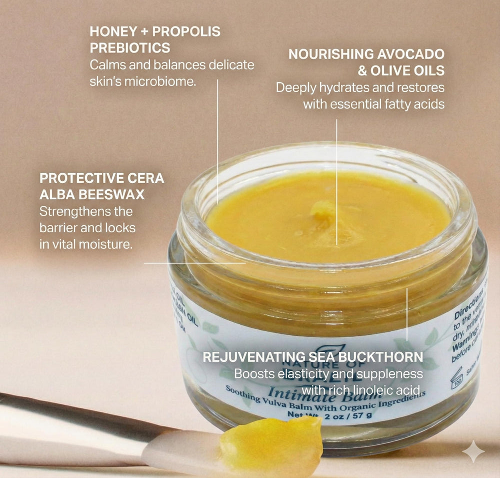 Nature of Brazil Vulva Balm daily care routine image highlights ease of use.