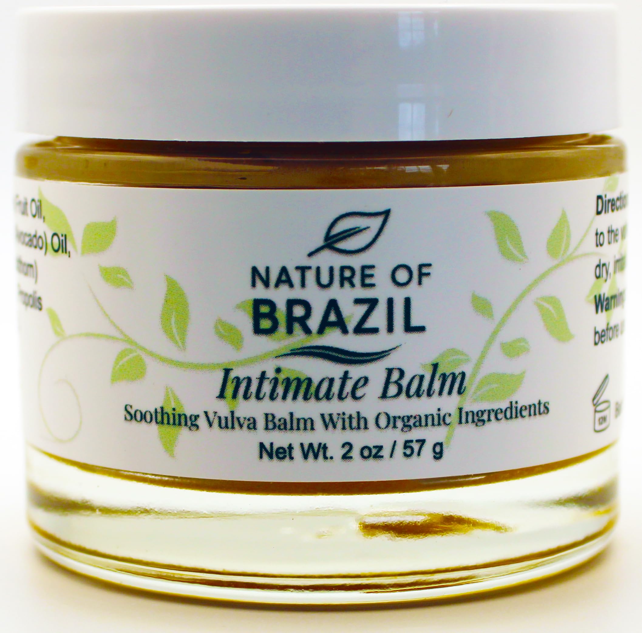 Nature of Brazil Vulva Balm jar close-up showing creamy texture for intimate skin care.