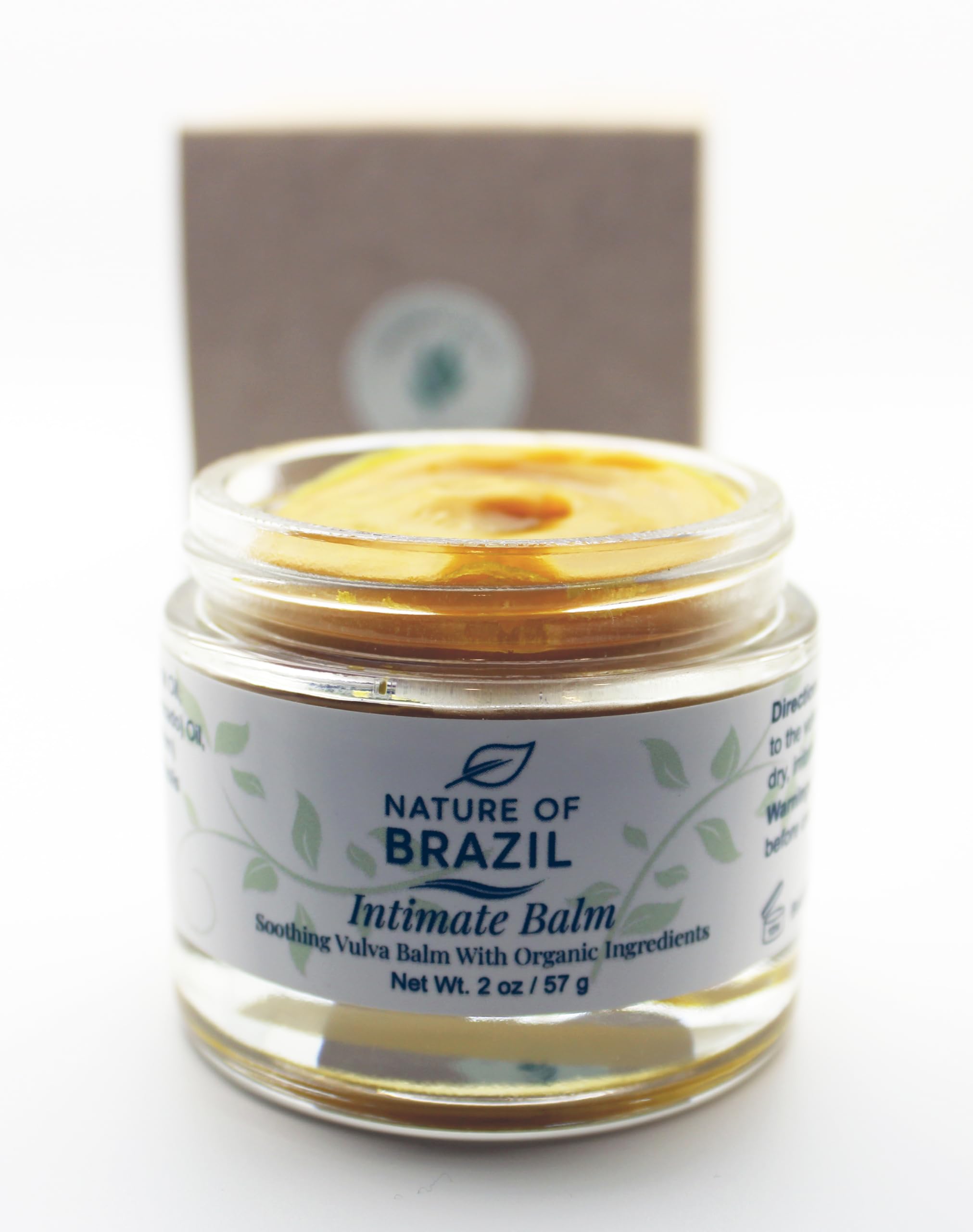 Nature of Brazil Vulva Balm packaging front highlights hormone-free formula for sensitive skin.