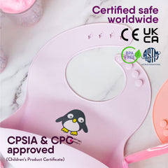 NatureBond silicone bib with four buttons secures snugly for active toddlers.