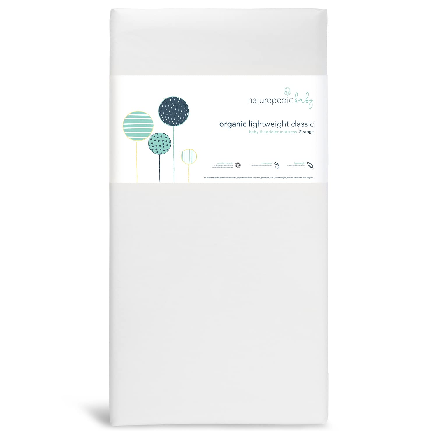 Naturepedic organic baby crib mattress front view for safe crib sleep