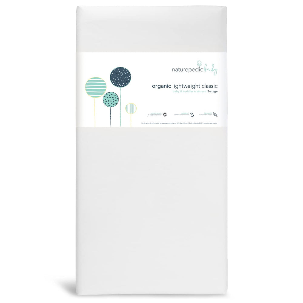 Naturepedic organic baby crib mattress front view for safe crib sleep