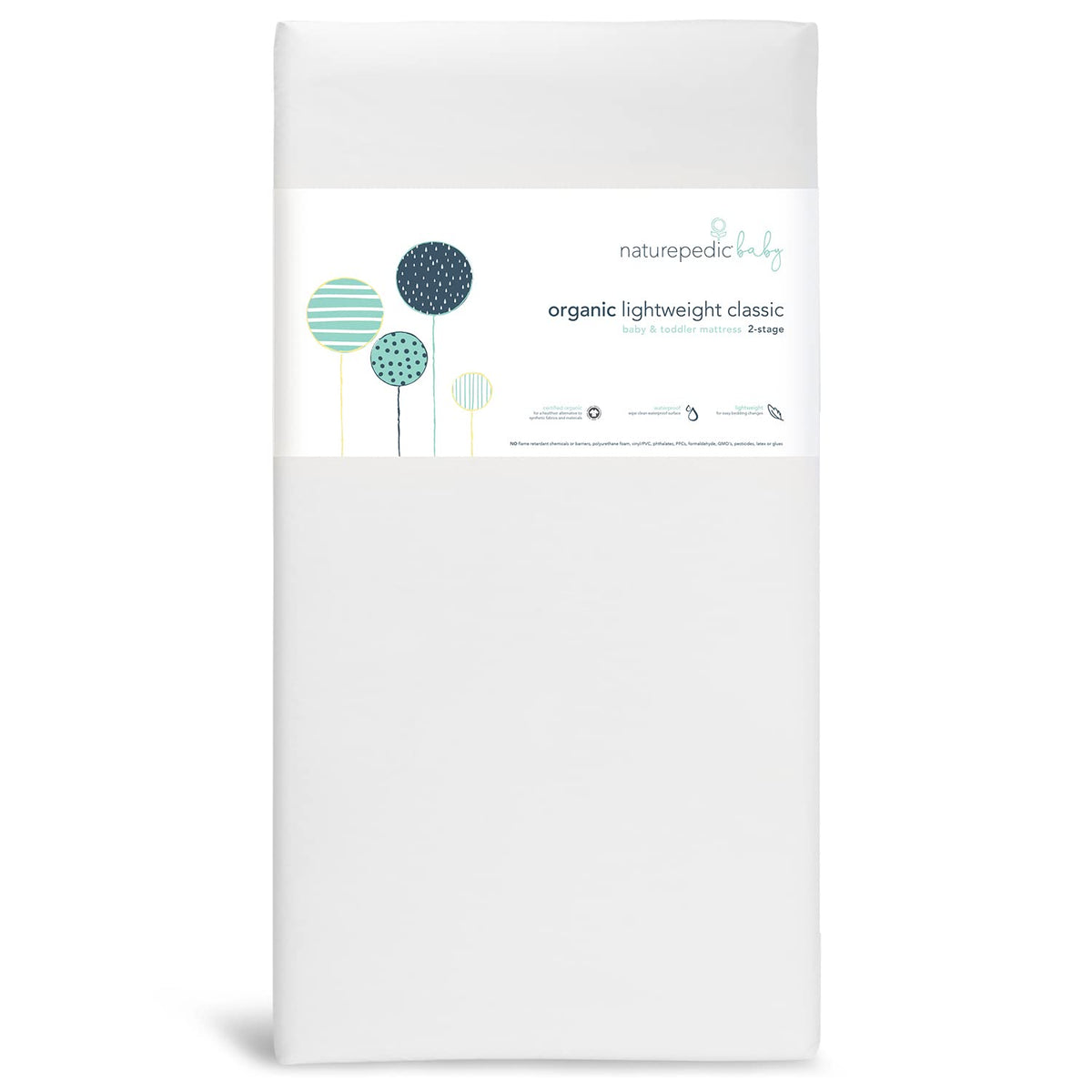 Naturepedic organic baby crib mattress front view for safe crib sleep