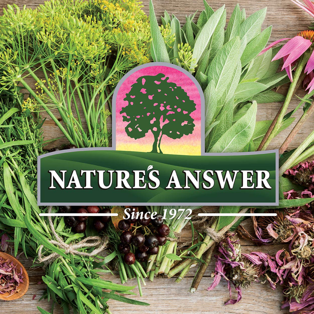 Nature's Answer alcohol-free bottle label highlights vegan status.